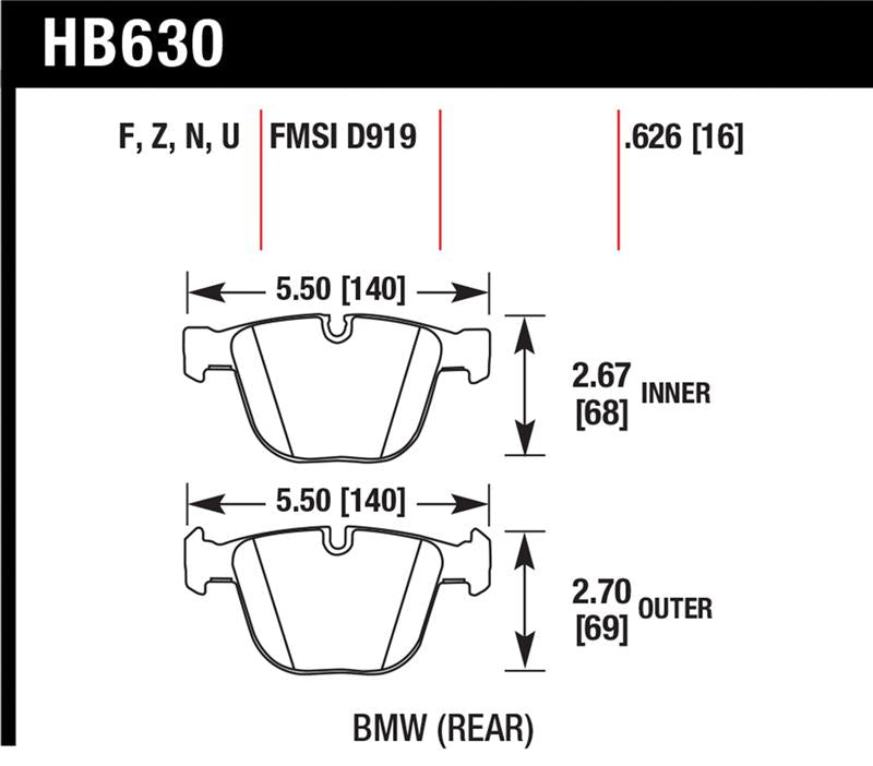 Hawk 04-10 BMW 535i/545i/550i / 04-10 645Ci/650i/02-09 745i/745Li/750 Perf Ceramic Street Brake Pads