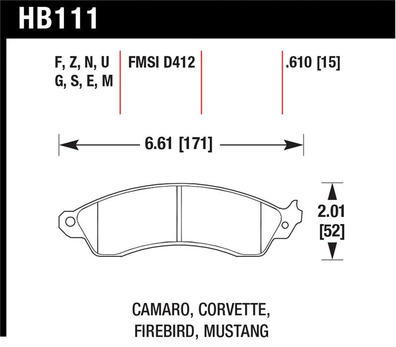 Hawk 94-04 Mustang Cobra / 88-95 Corvette 5.7L / 88-92 Camaro w/ Hvy Duty Brakes DTC-60 Race Brake P