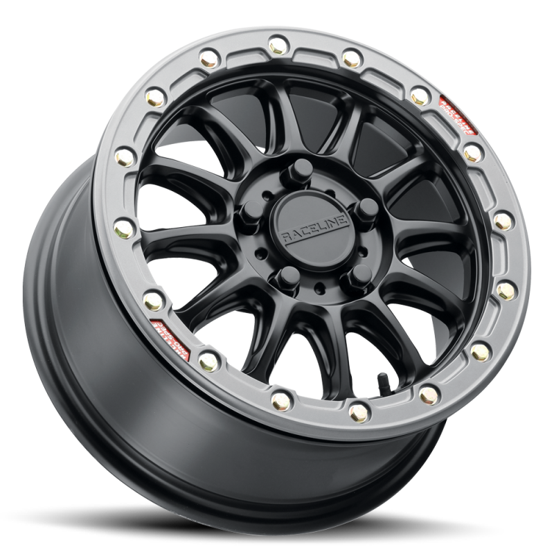 Raceline A14BG Alpha 15x7in/5x114.3 BP/25mm Offset/68mm Bore - Black & Gunmetal Ring Beadlock Wheel