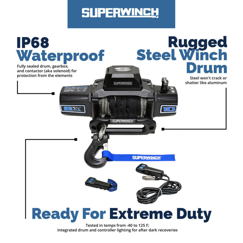 Superwinch 10000 LBS 12V DC 3/8in x 80ft Synthetic Rope SX10SR Winch - Semi Gloss Black