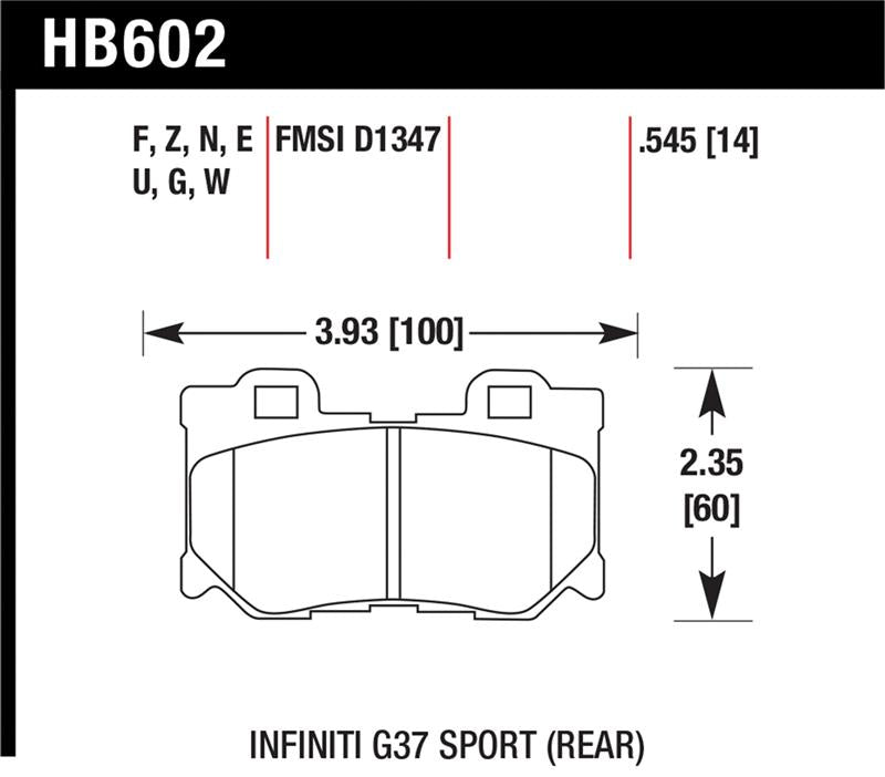 Hawk Infiniti G37 Sport Performance Ceramic Street Rear Brake Pads