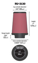 Load image into Gallery viewer, K&amp;N Filter Universal Rubber Filter 3 1/2 inch Flange 4 5/8 inch Base 3 1/2 inch Top 7 inch Height