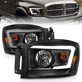 ANZO 06-09 Dodge RAM 1500/2500/3500 Headlights Black Housing/Clear Lens (w/ Light Bars)